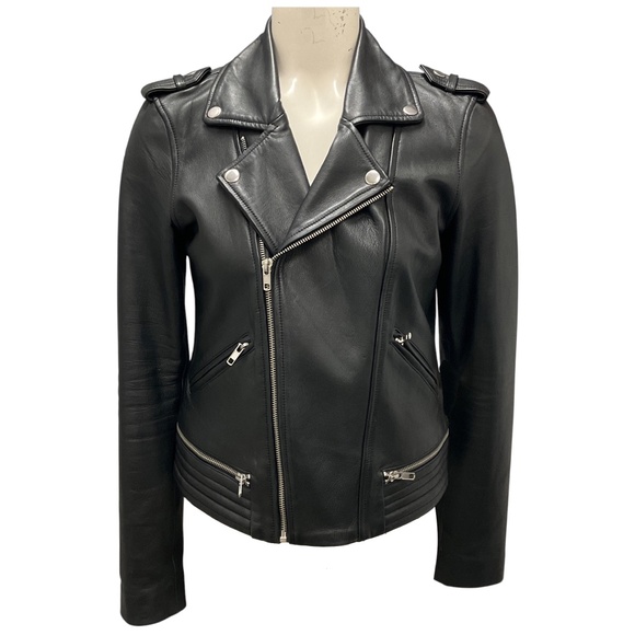MAJE BLACK BASALT LAMB LEATHER MOTO JACKET - Picture 1 of 5